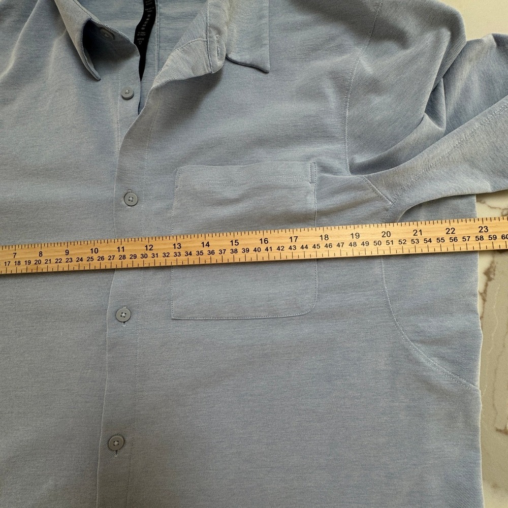 Lululemon Commission Button up Shirt XL Blue Knit One Pocket Stretch Long Sleeve - Picture 4 of 9
